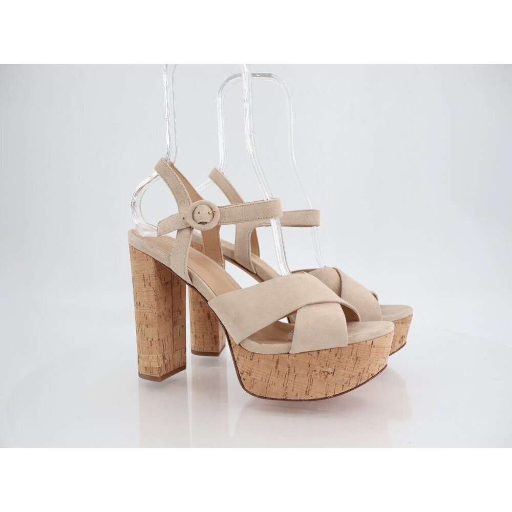 Veronica Beard Women's Lucille Cork Suede Platform Sandals Beige Size 9.5 Chunky